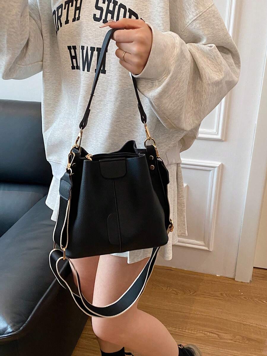 Lausanne Suede Look Bucket Bag with Wide Shoulder Strap