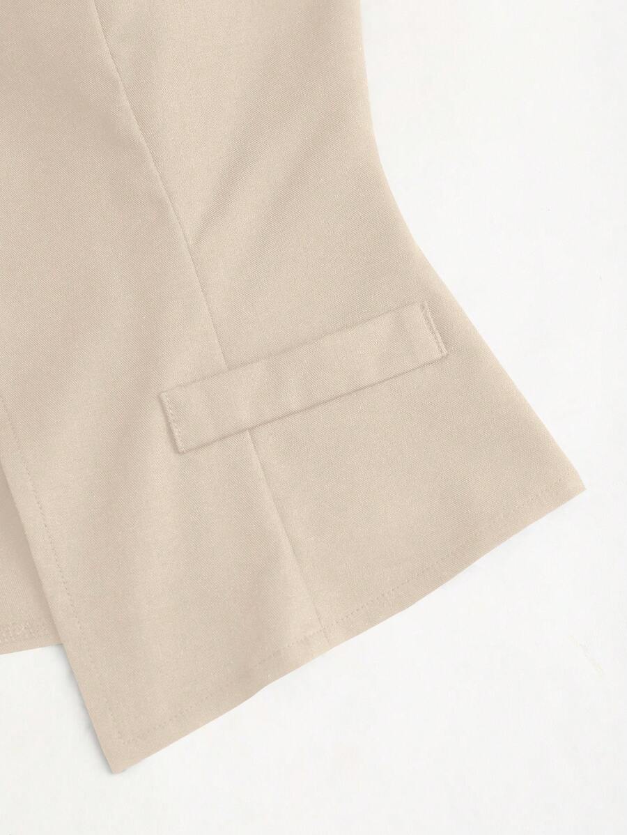 Rhea Two Piece Set Button Vest and Pleated Wide Leg Pants - Cream