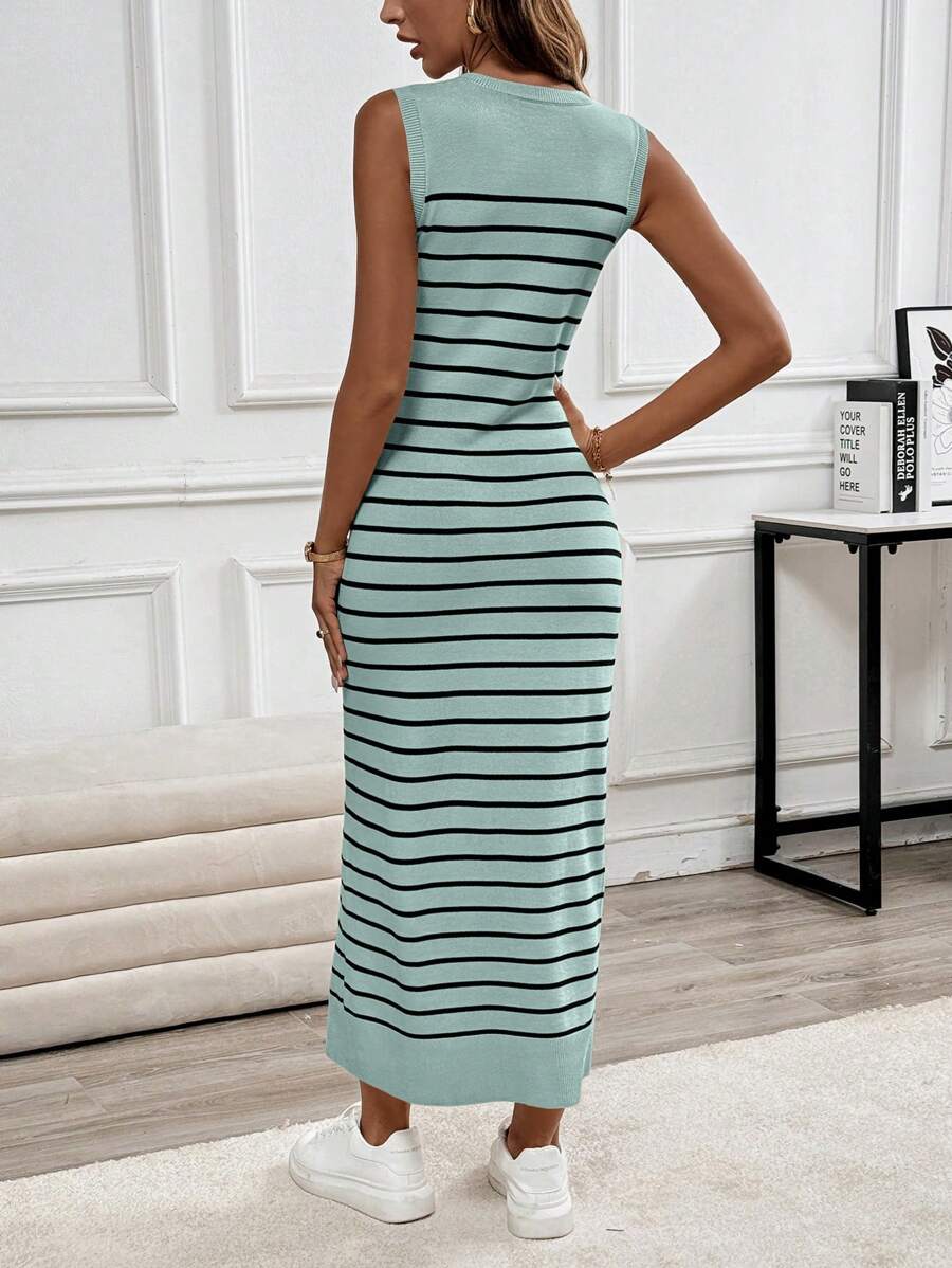 Ainsley Striped Rib Knit Sleeveless Maxi Dress - Blue