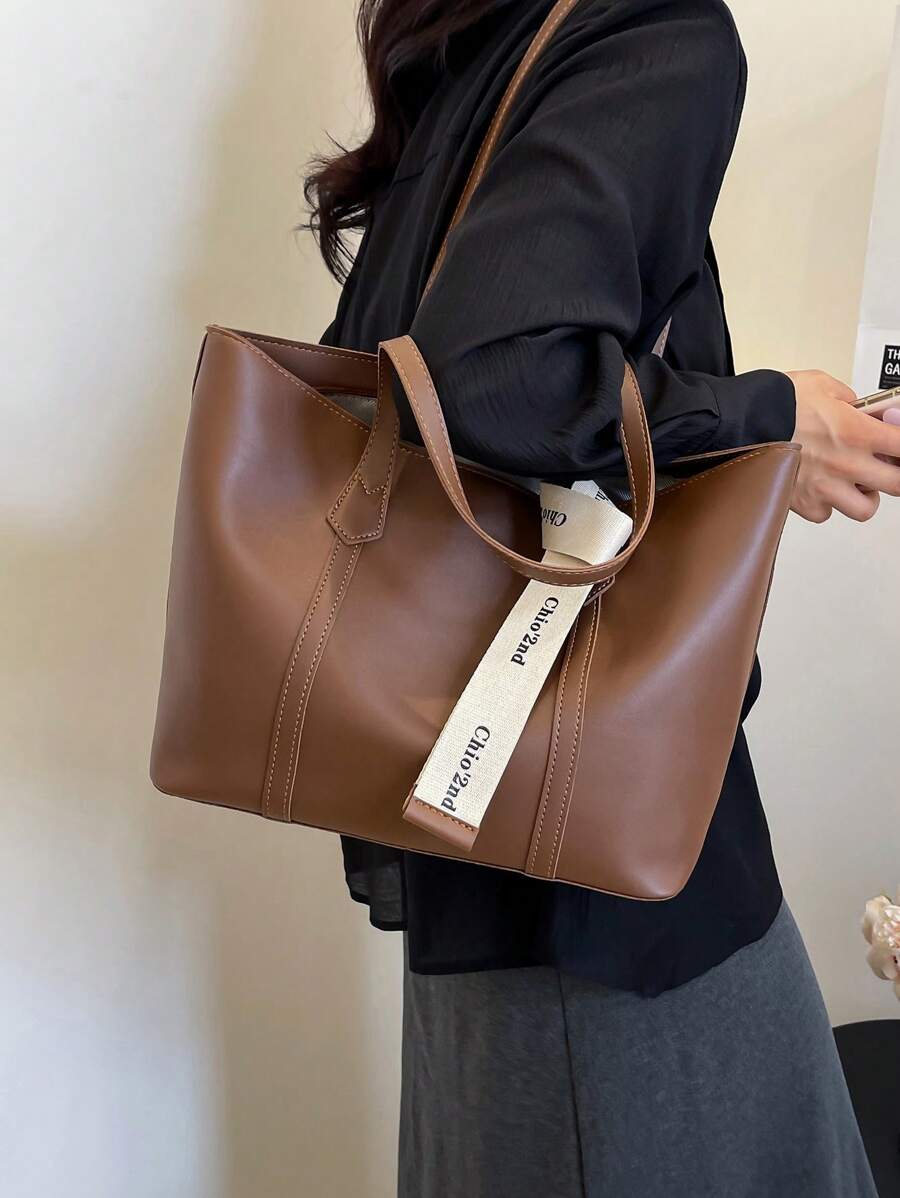 Tartu Large Faux Leather Shoulder Tote Bag - Coffee Brown