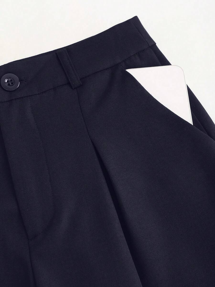 Rhea Two Piece Set Button Vest and Pleated Wide Leg Pants - Navy