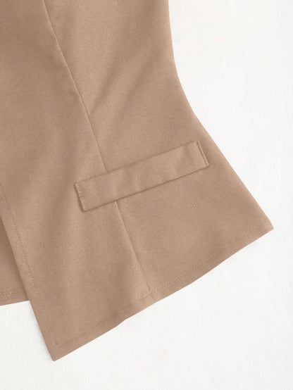 Rhea Two Piece Set Button Vest and Pleated Wide Leg Pants - Camel