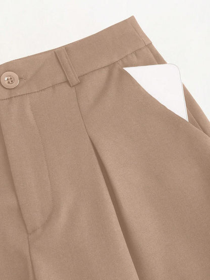 Rhea Two Piece Set Button Vest and Pleated Wide Leg Pants - Camel