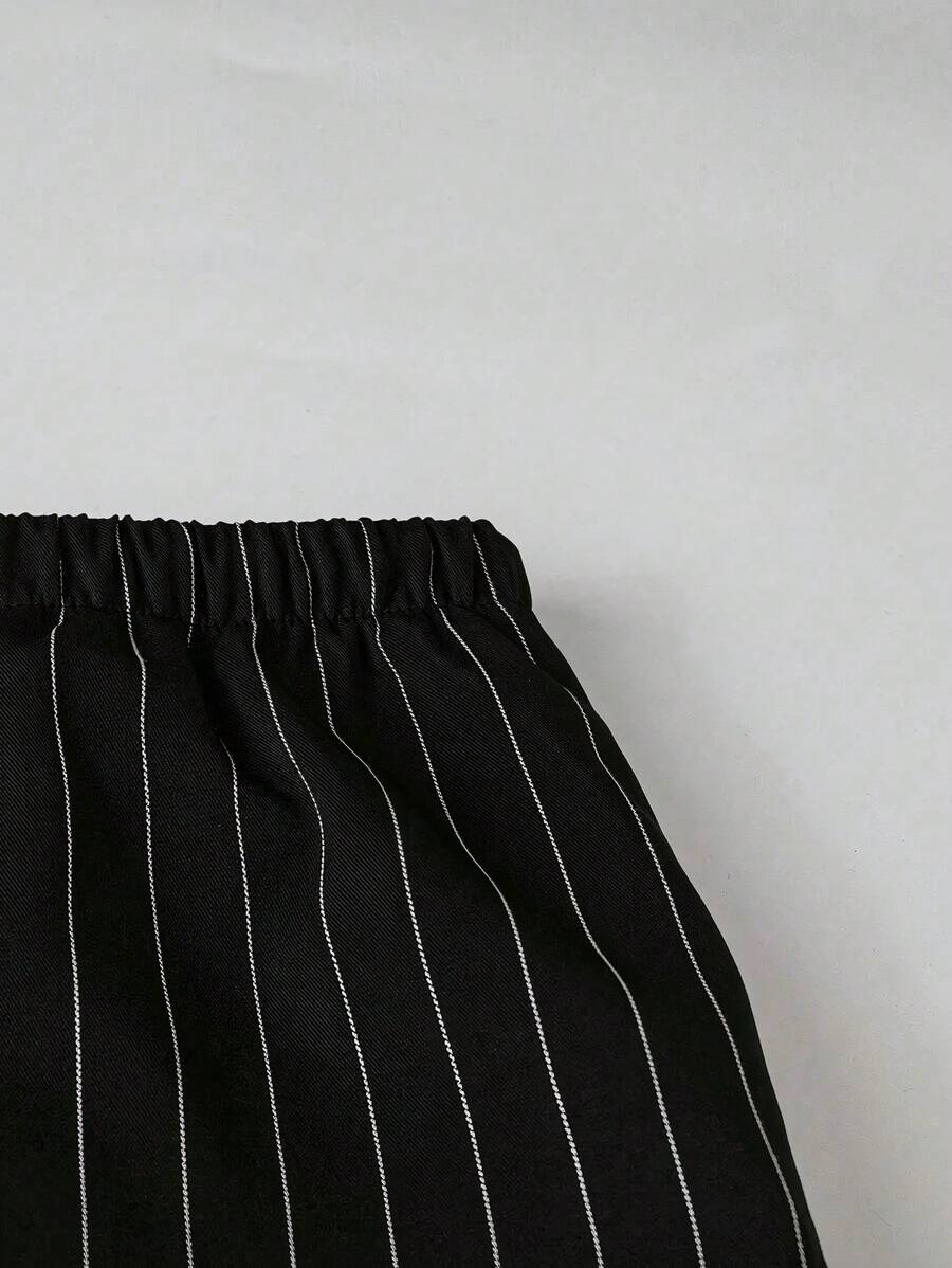 Philippa Pinstripe High-Waist Straight Leg Drawstring Trousers - Black Pinstripe