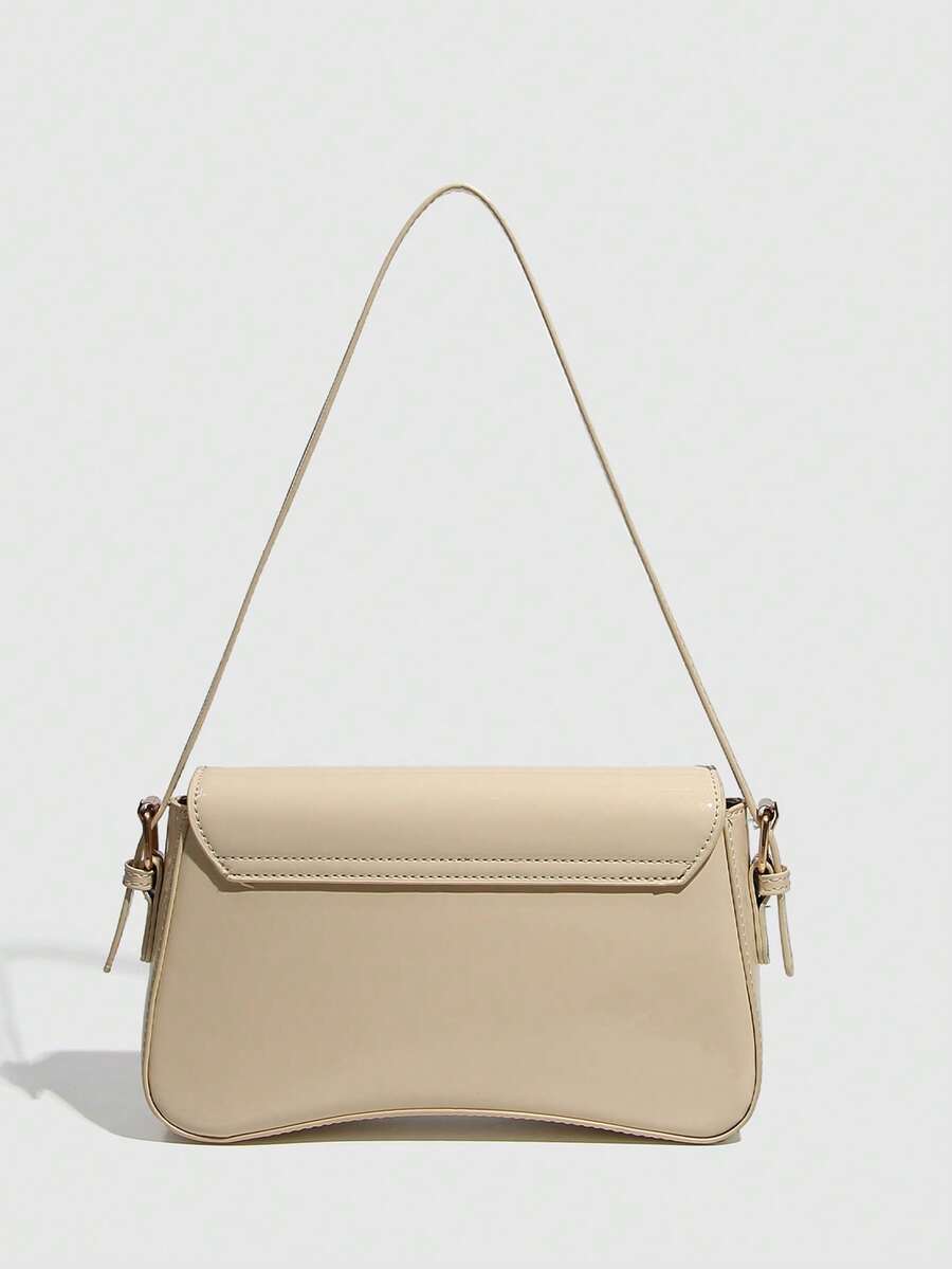 Riga Patent Faux Leather Flap Shoulder Bag - Beige