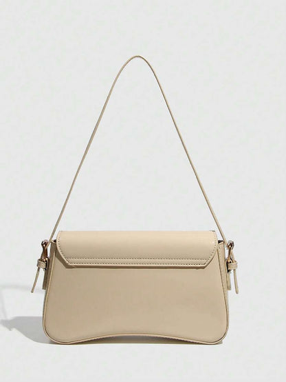 Riga Patent Faux Leather Flap Shoulder Bag - Beige