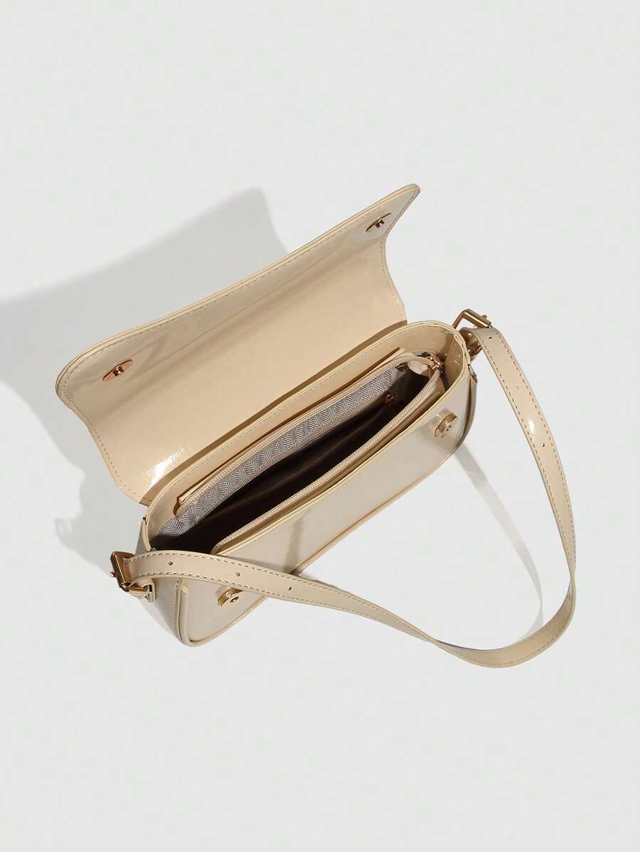 Riga Patent Faux Leather Flap Shoulder Bag