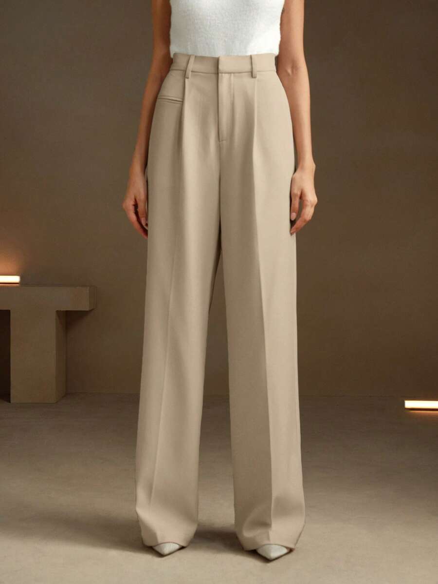 Women's Belted Straight Leg Suit Trousers, Stretch Dress Pants for Work Office - Royal Blue
