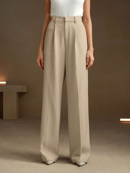 Women's Belted Straight Leg Suit Trousers, Stretch Dress Pants for Work Office - Royal Blue