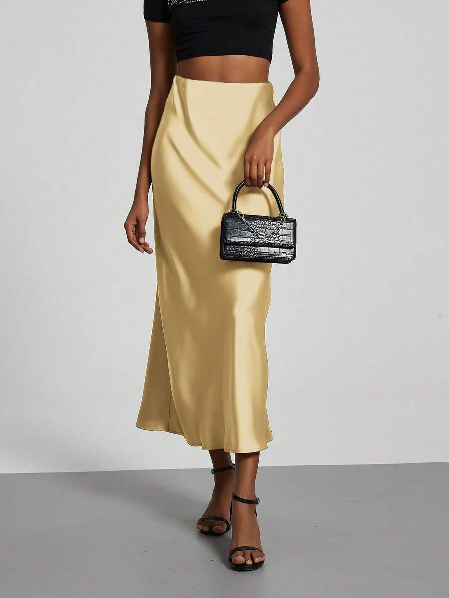 Rosabel Silky Satin Elastic Waist Maxi Slip Skirt - Butter Yellow