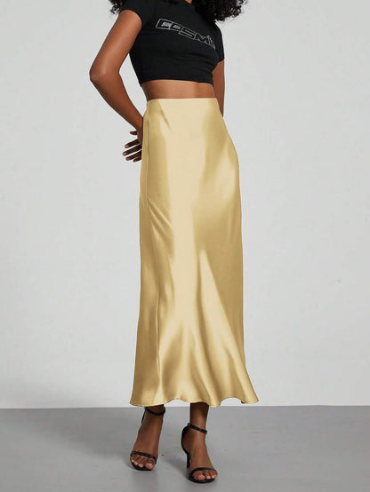 Rosabel Silky Satin Elastic Waist Maxi Slip Skirt - Butter Yellow