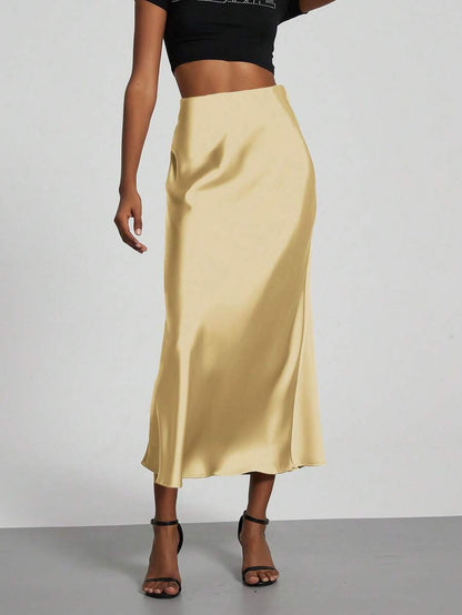 Rosabel Silky Satin Elastic Waist Maxi Slip Skirt - Butter Yellow