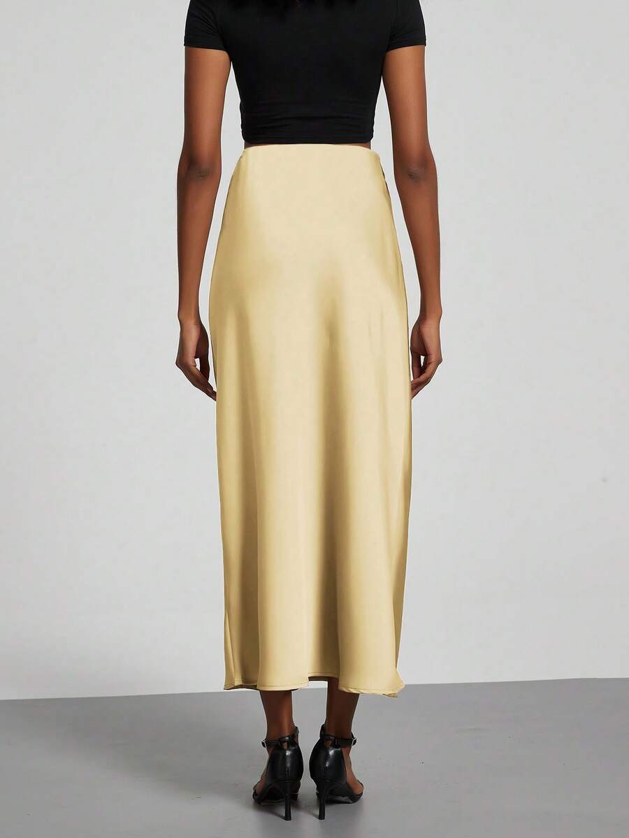 Rosabel Silky Satin Elastic Waist Maxi Slip Skirt - Butter Yellow