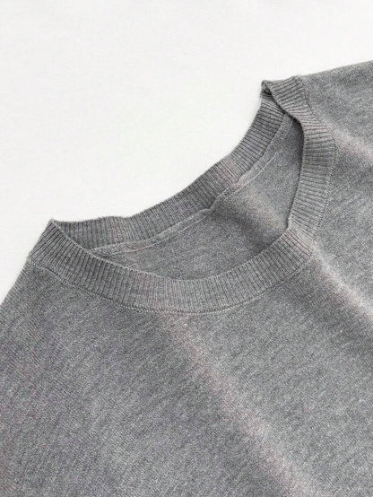 Women's Fine Rib Knit Short Sleeve Top, Fitted Stretch Tee for Layering and Work - Burgundy