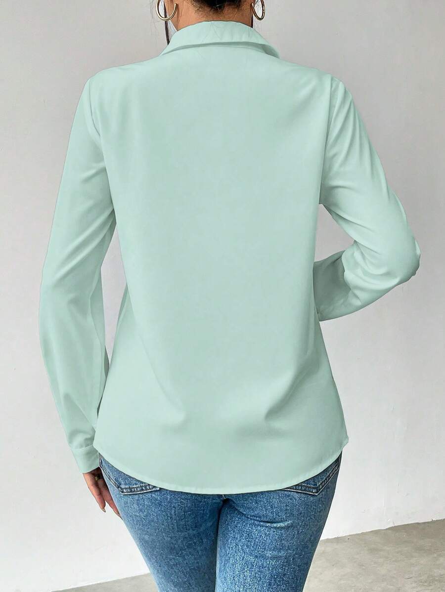 Pia Button Front Long Sleeve Blouse Classic Collared Shirt - Mint Green