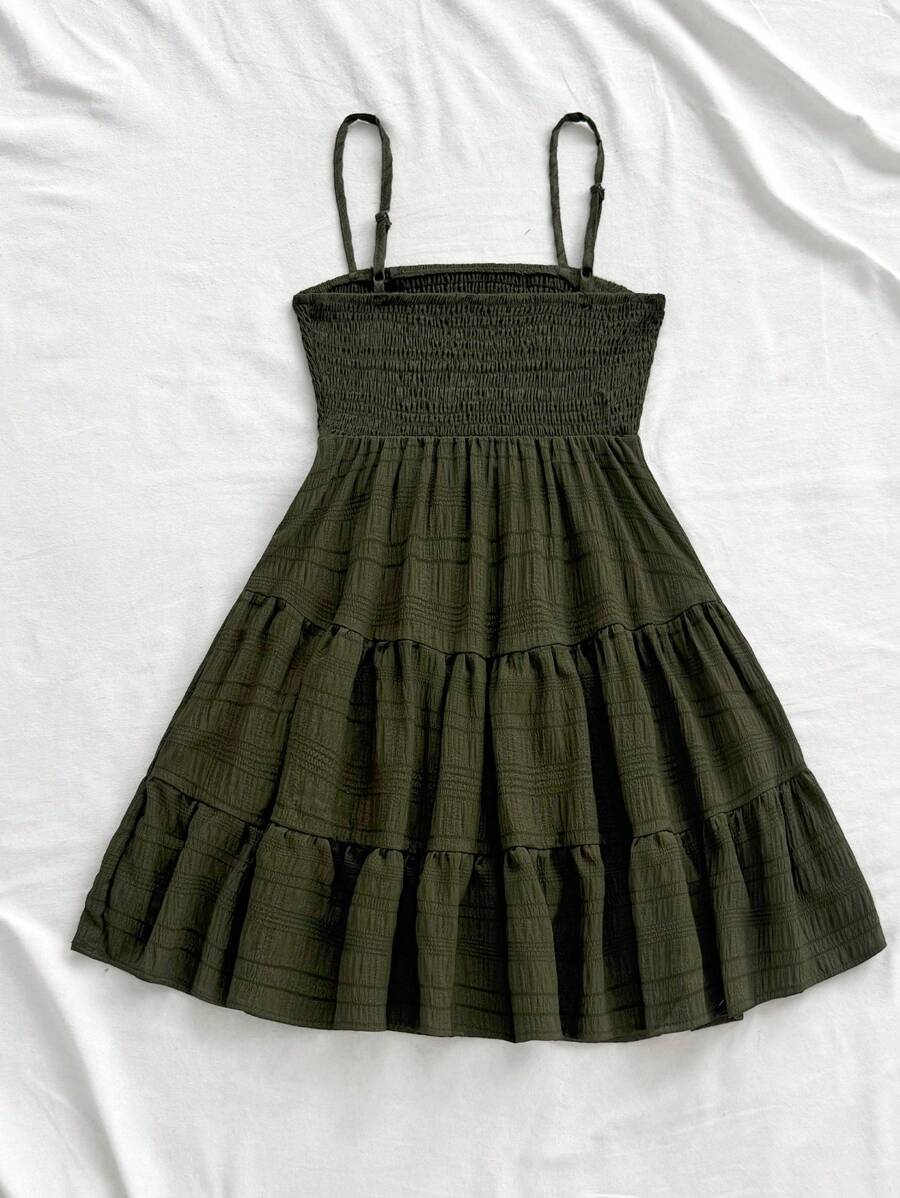 Soleia Women's Summer Holiday Solid Color Spaghetti Strap Dress With Ruffled Hem Mensa