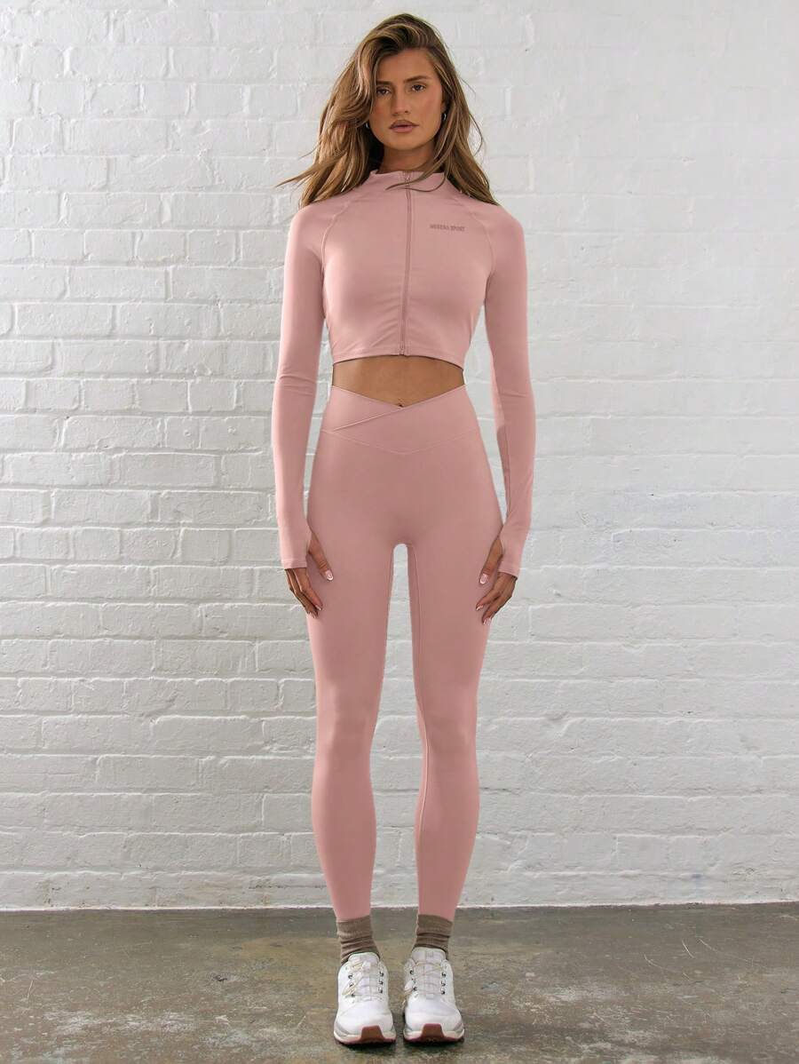 Chloe Zip Mock Neck Crop Active Jacket - Baby Pink