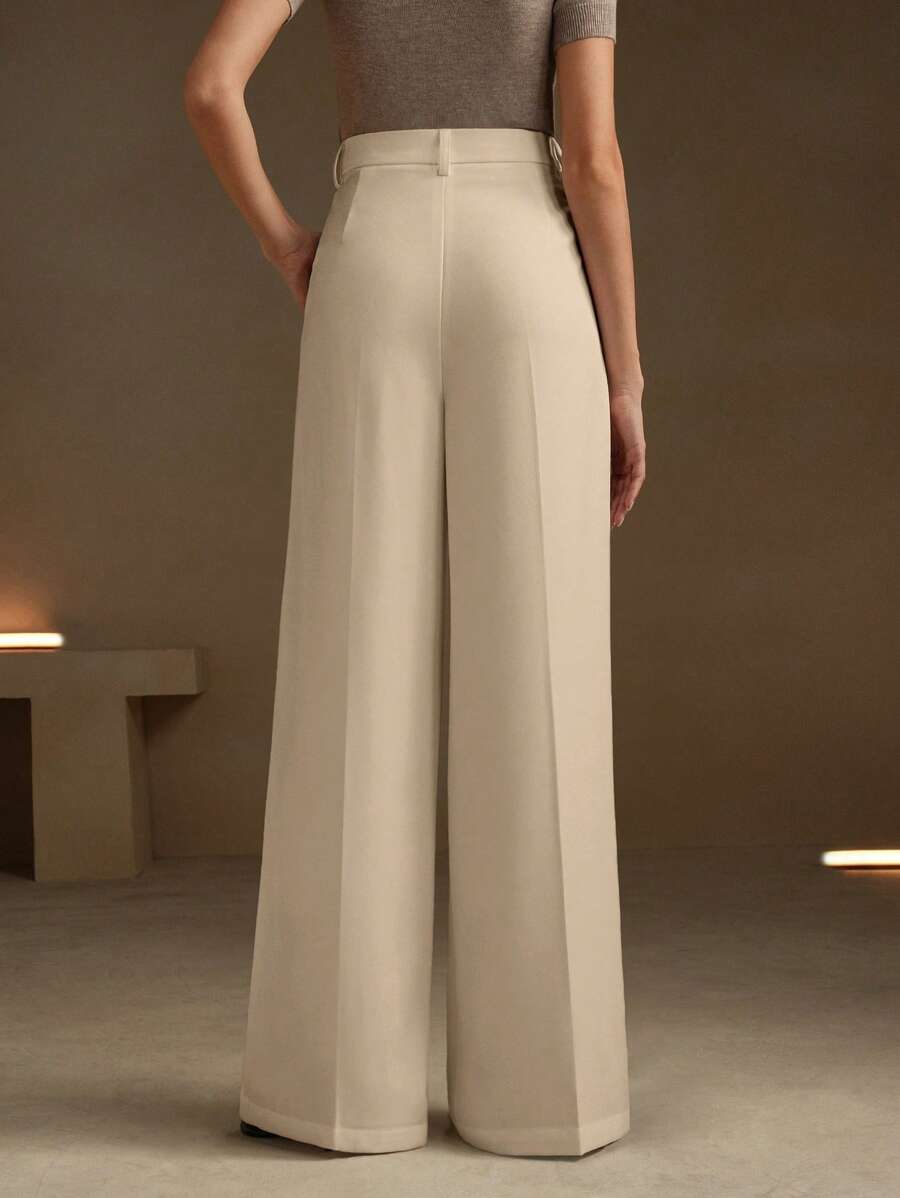 Women's Pleated Wide Leg Dress Trousers, Stretch Tailored Pants for Work Office - Coral Pink