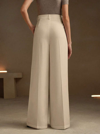 Women's Pleated Wide Leg Dress Trousers, Stretch Tailored Pants for Work Office - Coral Pink