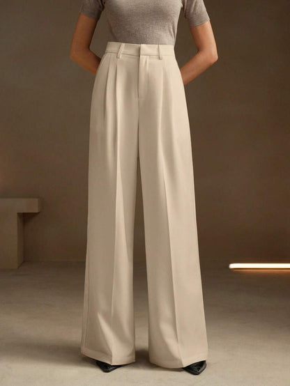 Women's Pleated Wide Leg Dress Trousers, Stretch Tailored Pants for Work Office - Rust Brown