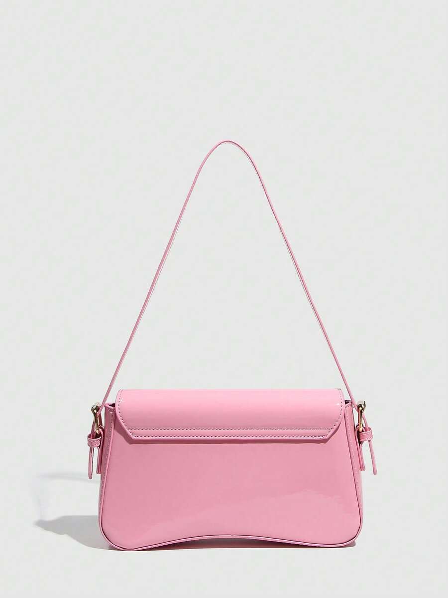 Riga Patent Faux Leather Flap Shoulder Bag - Pink