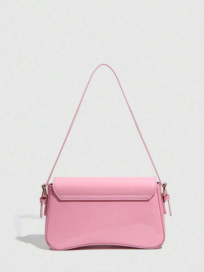 Riga Patent Faux Leather Flap Shoulder Bag - Pink