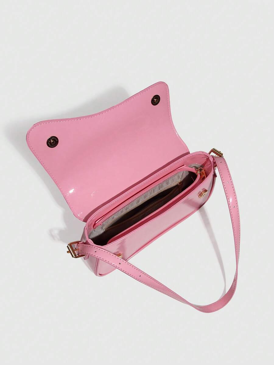 Riga Patent Faux Leather Flap Shoulder Bag