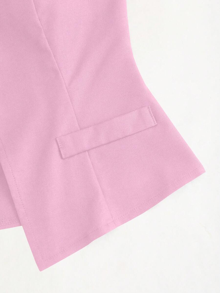 Rhea Two Piece Set Button Vest and Pleated Wide Leg Pants - Pink