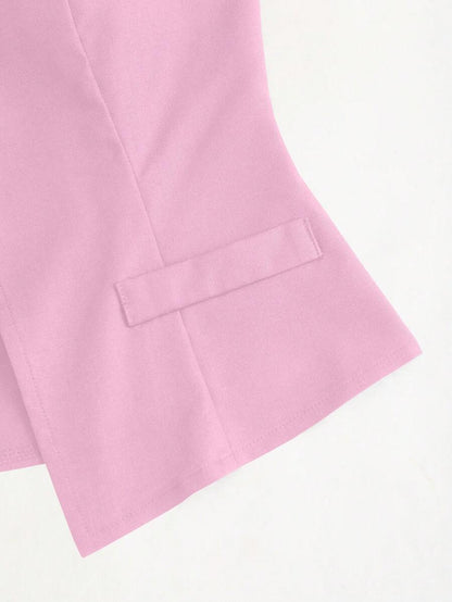 Rhea Two Piece Set Button Vest and Pleated Wide Leg Pants - Pink