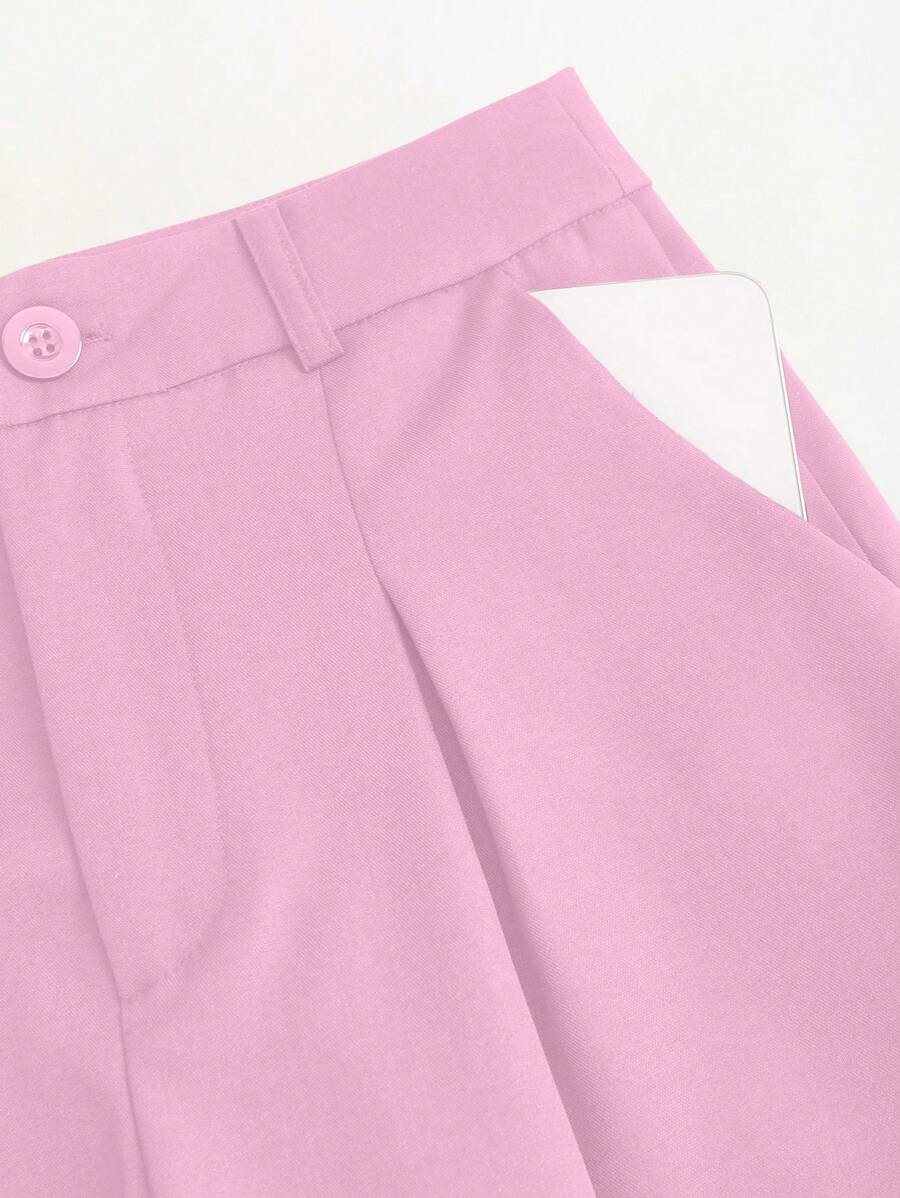 Rhea Two Piece Set Button Vest and Pleated Wide Leg Pants - Pink