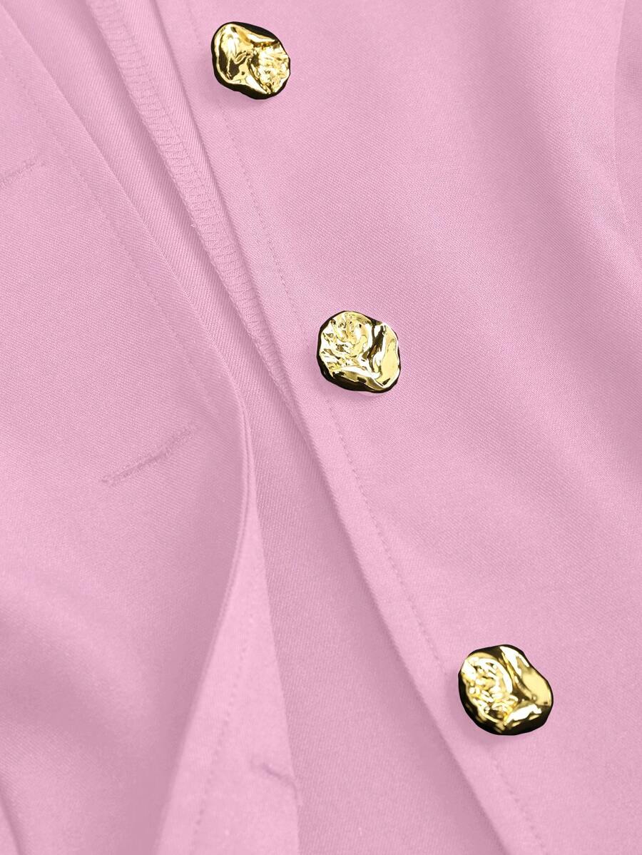 Rhea Two Piece Set Button Vest and Pleated Wide Leg Pants - Pink