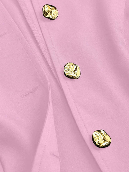 Rhea Two Piece Set Button Vest and Pleated Wide Leg Pants - Pink