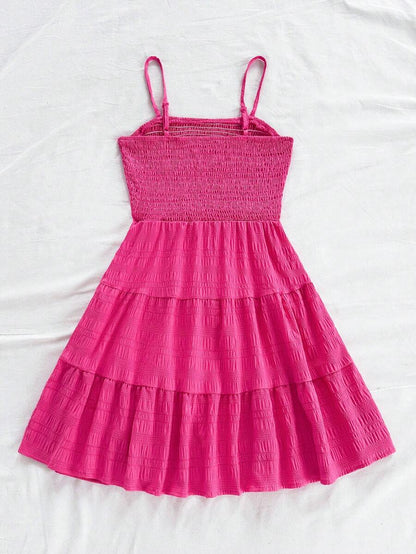 Soleia Women's Summer Holiday Solid Color Spaghetti Strap Dress With Ruffled Hem Mensa