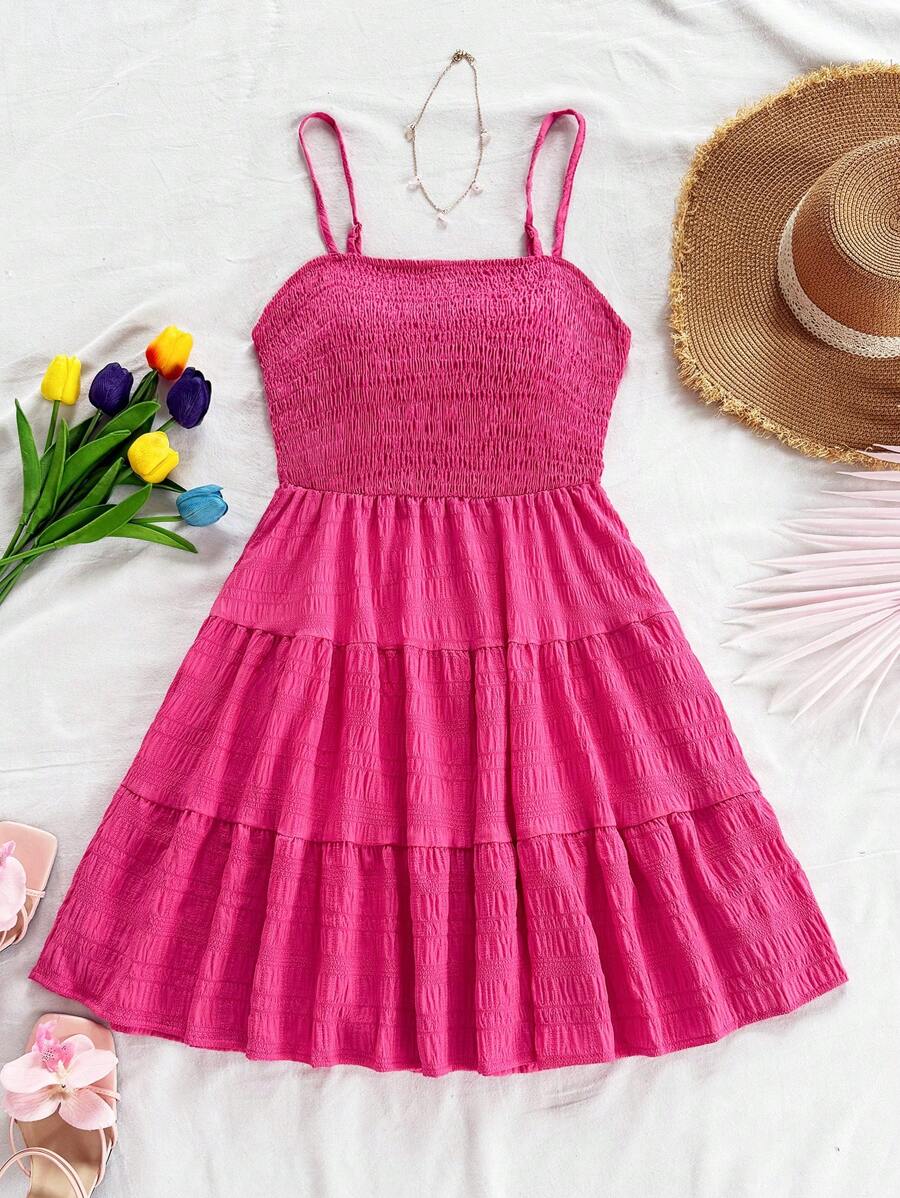 Soleia Women's Summer Holiday Solid Color Spaghetti Strap Dress With Ruffled Hem Mensa