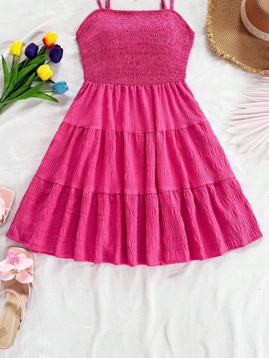 Soleia Women's Summer Holiday Solid Color Spaghetti Strap Dress With Ruffled Hem Mensa