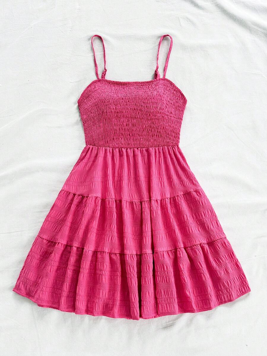 Soleia Women's Summer Holiday Solid Color Spaghetti Strap Dress With Ruffled Hem Mensa