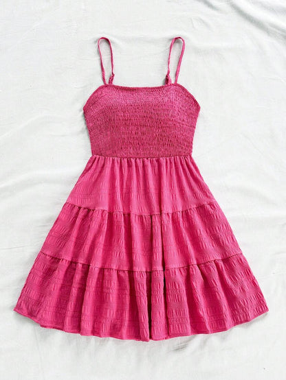 Soleia Women's Summer Holiday Solid Color Spaghetti Strap Dress With Ruffled Hem Mensa
