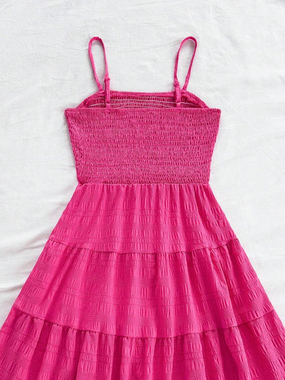 Soleia Women's Summer Holiday Solid Color Spaghetti Strap Dress With Ruffled Hem Mensa