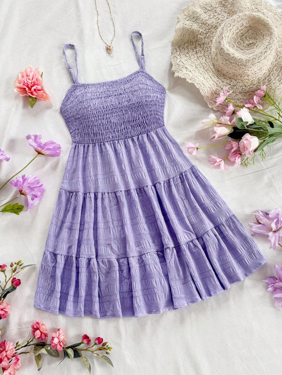 Soleia Women's Summer Holiday Solid Color Spaghetti Strap Dress With Ruffled Hem Mensa