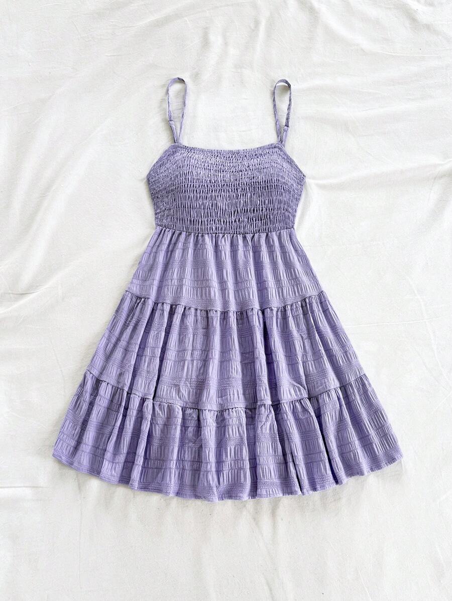 Soleia Women's Summer Holiday Solid Color Spaghetti Strap Dress With Ruffled Hem Mensa