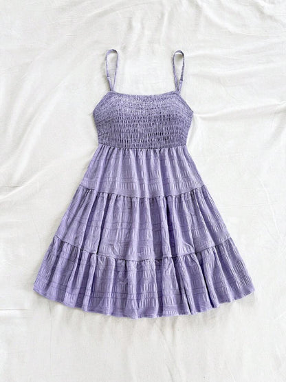 Soleia Women's Summer Holiday Solid Color Spaghetti Strap Dress With Ruffled Hem Mensa