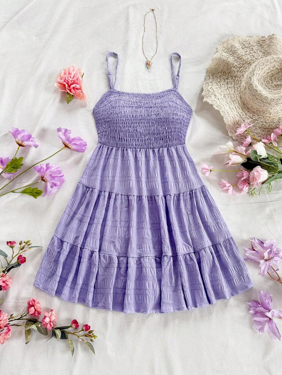 Soleia Women's Summer Holiday Solid Color Spaghetti Strap Dress With Ruffled Hem Mensa