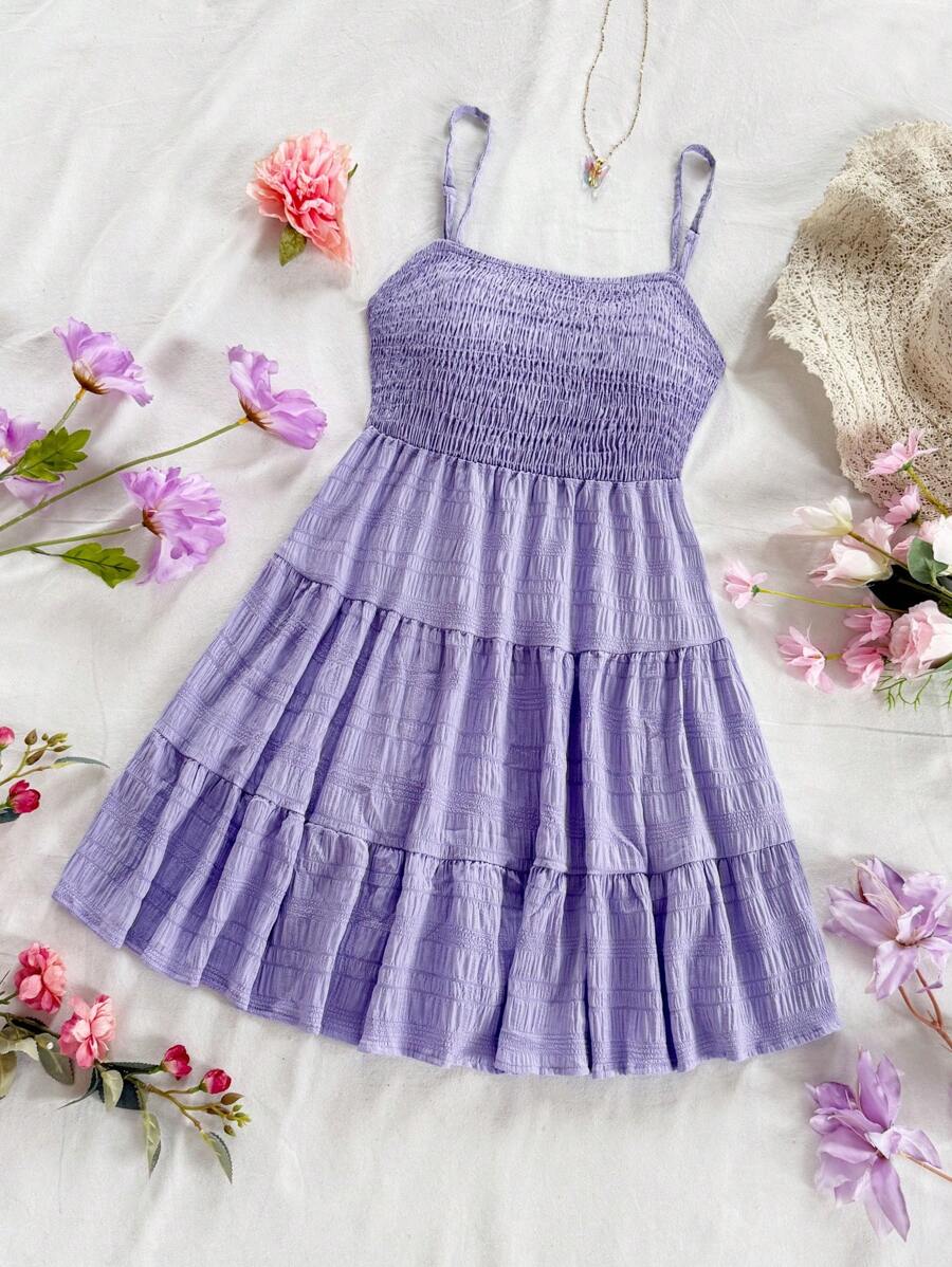 Soleia Women's Summer Holiday Solid Color Spaghetti Strap Dress With Ruffled Hem Mensa