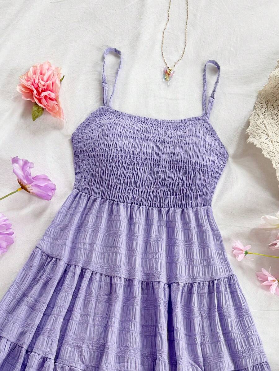 Soleia Women's Summer Holiday Solid Color Spaghetti Strap Dress With Ruffled Hem Mensa