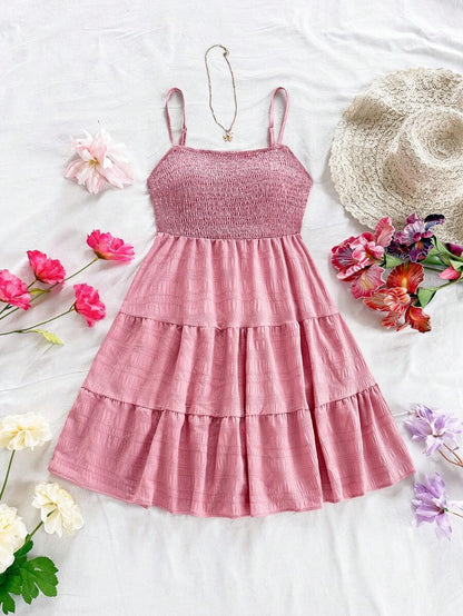 Soleia Women's Summer Holiday Solid Color Spaghetti Strap Dress With Ruffled Hem Mensa