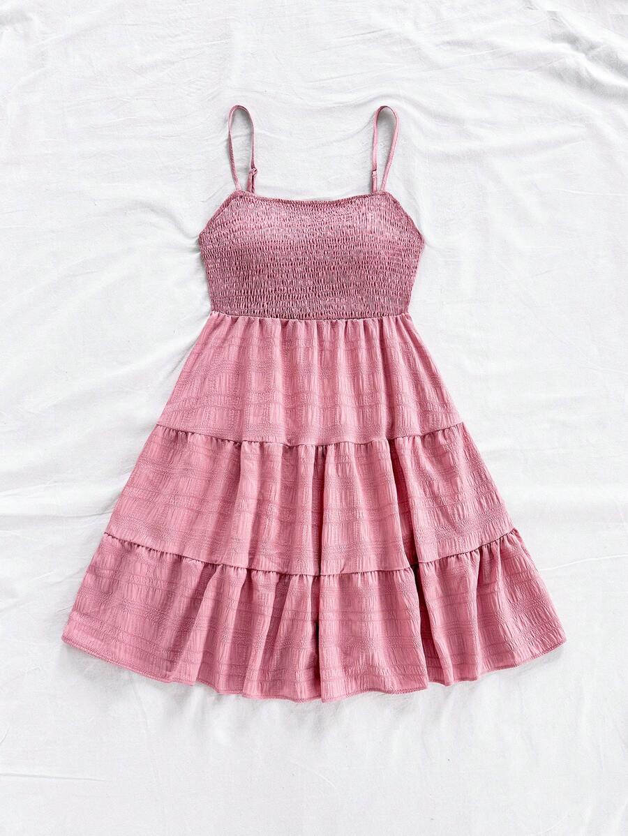 Soleia Women's Summer Holiday Solid Color Spaghetti Strap Dress With Ruffled Hem Mensa