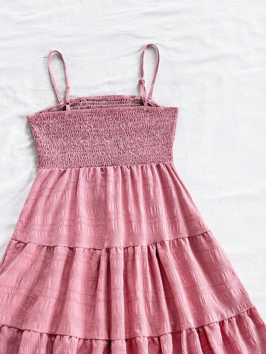 Soleia Women's Summer Holiday Solid Color Spaghetti Strap Dress With Ruffled Hem Mensa