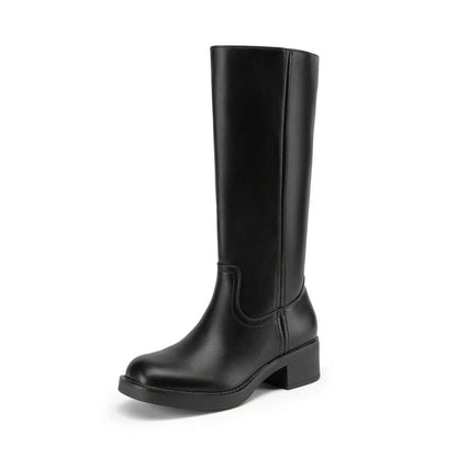 Womens Square Toe Chunky Block Heel Knee High Boots Banana Campus Boots For Women Casual Comfortable Low Heel Side Zipper Riding Tall Boots Mensa