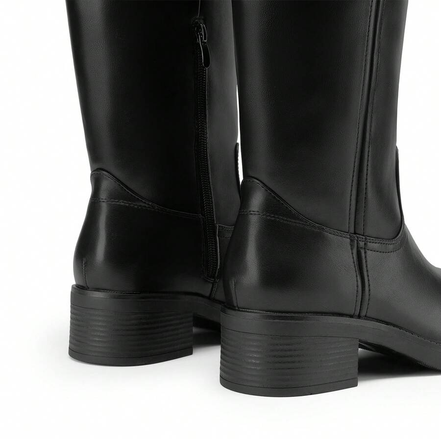 Womens Square Toe Chunky Block Heel Knee High Boots Banana Campus Boots For Women Casual Comfortable Low Heel Side Zipper Riding Tall Boots Mensa