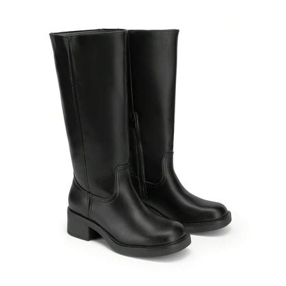 Womens Square Toe Chunky Block Heel Knee High Boots Banana Campus Boots For Women Casual Comfortable Low Heel Side Zipper Riding Tall Boots Mensa